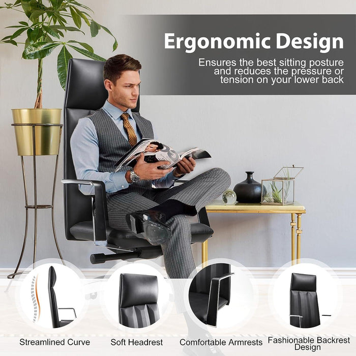 High Back Office Chair Ergonomic Leather Chairs with Headrest for Home Office, Black