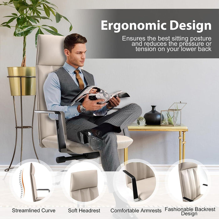 High Back Office Chair Ergonomic Leather Chairs with Headrest for Home Office, Khaki