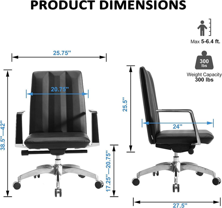 Ergonomic Leather Office Chairs with Tilt and Height Adjustable, 360° Swivel for Home Office, Black