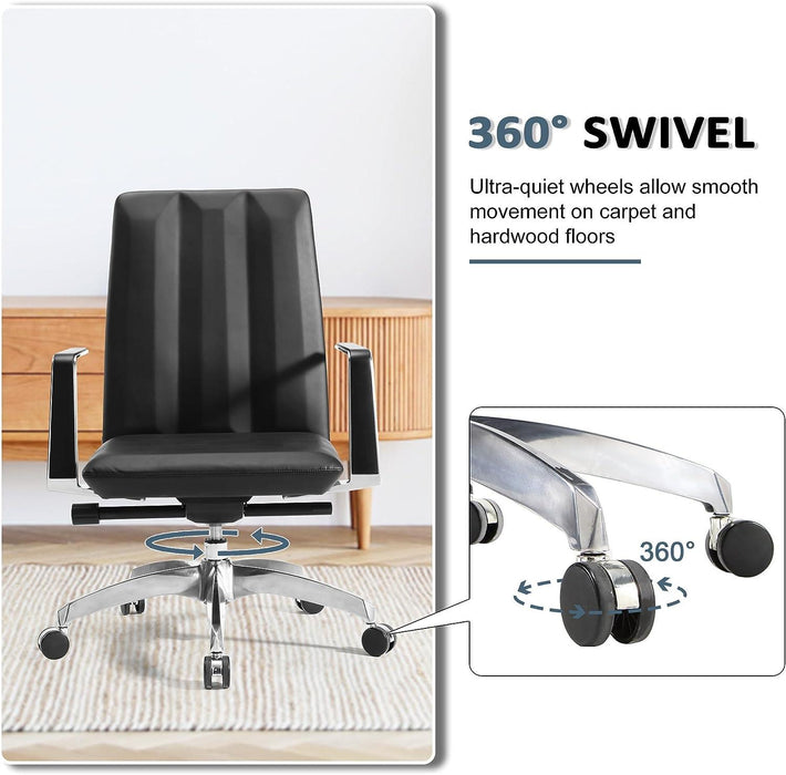 Ergonomic Leather Office Chairs with Tilt and Height Adjustable, 360° Swivel for Home Office, Black