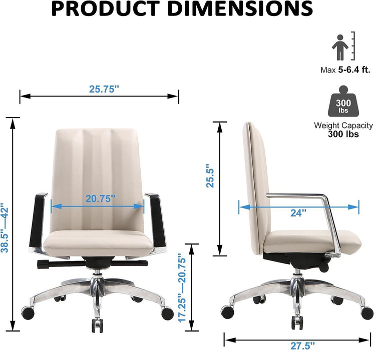 Ergonomic Leather Office Chairs with Tilt and Height Adjustable, 360° Swivel for Home Office, Khaki