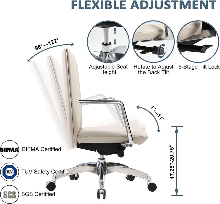 Ergonomic Leather Office Chairs with Tilt and Height Adjustable, 360° Swivel for Home Office, Khaki