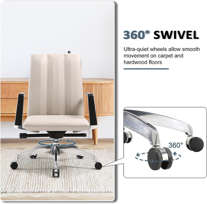 Ergonomic Leather Office Chairs with Tilt and Height Adjustable, 360° Swivel for Home Office, Khaki