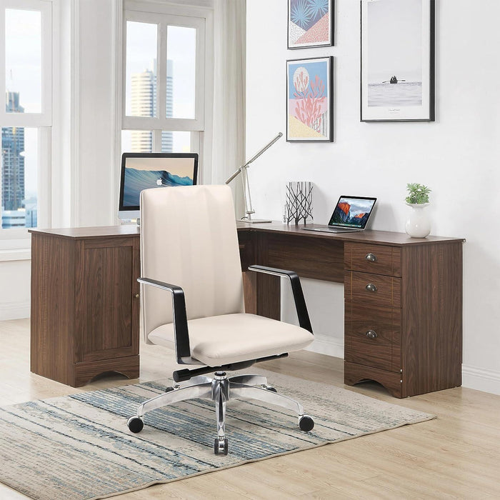 Ergonomic Leather Office Chairs with Tilt and Height Adjustable, 360° Swivel for Home Office, Khaki