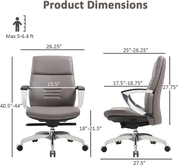 Executive Office Chair Ergonomic Leather Chairs with Tilt and Height Adjustable for Home Office, Gray