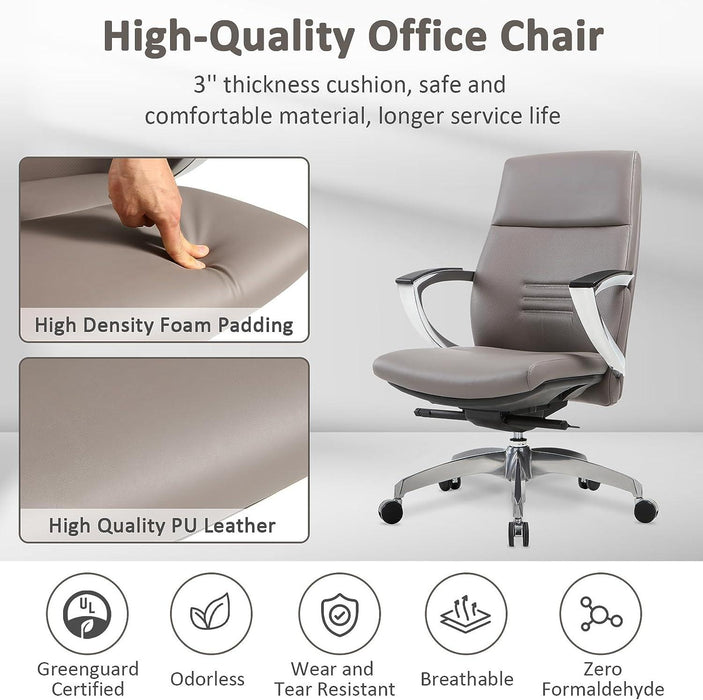 Executive Office Chair Ergonomic Leather Chairs with Tilt and Height Adjustable for Home Office, Gray