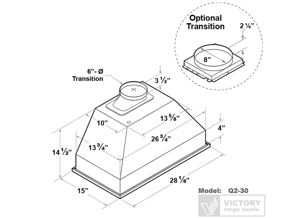 30 Inch 700 CFM Range Hood Insert  - VICTORY Q2