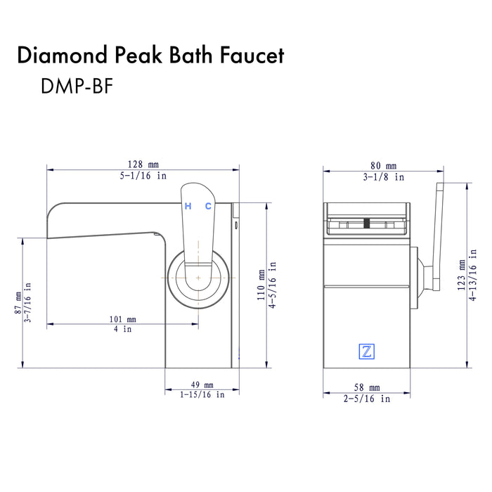 ZLINE Diamond Peak Waterfall Bath Faucet in Brushed Nickel (DMP-BF-BN)