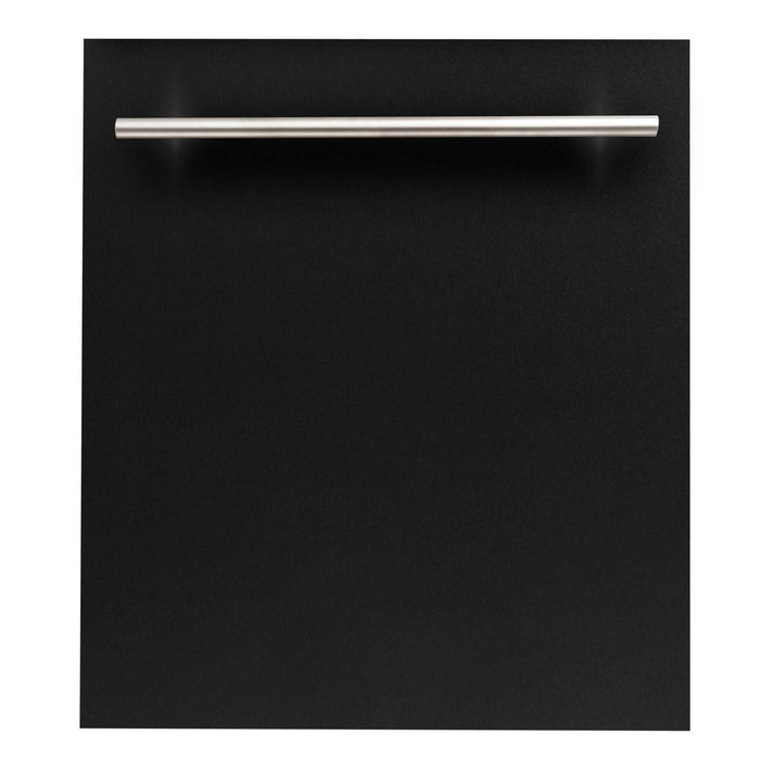 ZLINE 24 in. Black Matte Top Control Built-In Dishwasher with Stainless Steel Tub and Modern Style Handle, 52dBa (DW-BLM-H-24)