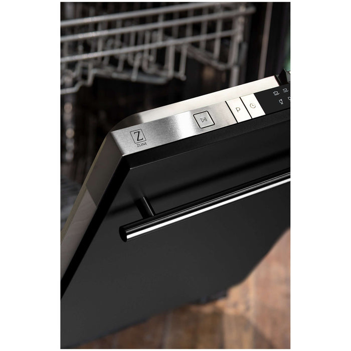 ZLINE 24 in. Black Matte Top Control Built-In Dishwasher with Stainless Steel Tub and Modern Style Handle, 52dBa (DW-BLM-H-24)