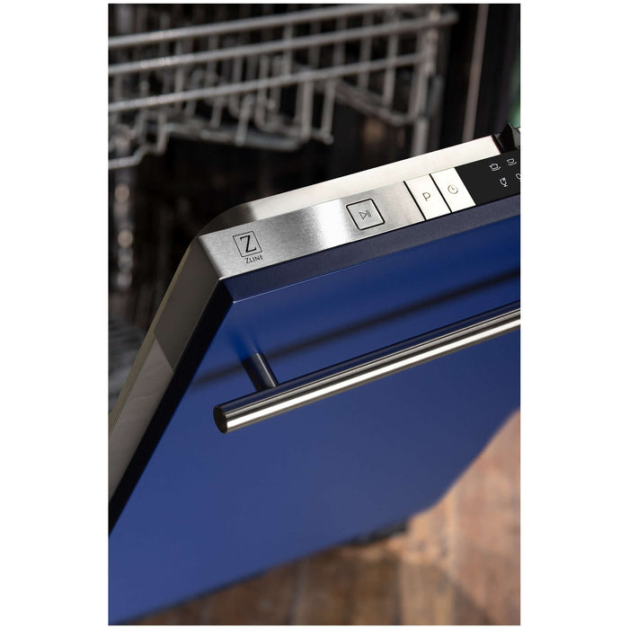 ZLINE 24 in. Blue Matte Top Control Built-In Dishwasher with Stainless Steel Tub and Modern Style Handle, 52dBa (DW-BM-H-24)