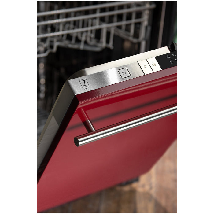 ZLINE 24 in. Red Gloss Top Control Built-In Dishwasher with Stainless Steel Tub and Modern Style Handle, 52dBa (DW-RG-H-24)