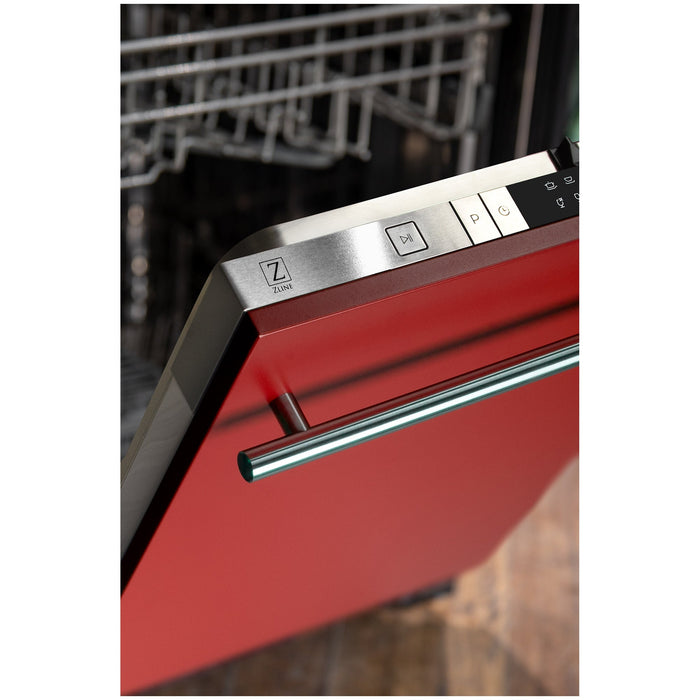 ZLINE 24 in. Red Matte Top Control Built-In Dishwasher with Stainless Steel Tub and Modern Style Handle, 52dBa (DW-RM-H-24)