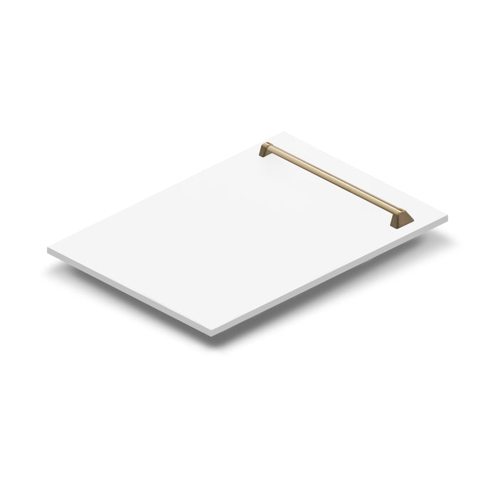 ZLINE Autograph Edition 18 in. Tallac Dishwasher Panel in White Matte with Champagne Bronze Handle (DPVZ-WM-18-CB)