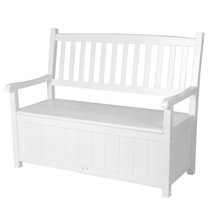 Outdoor Storage Bench Wooden Deck Box Bench Outdoor Seating with Back, White