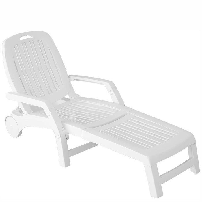 74.8" Outdoor Chaise Lounge Patio Pool Lounge Chairs with 4 Level Adjustable and Wheels, White