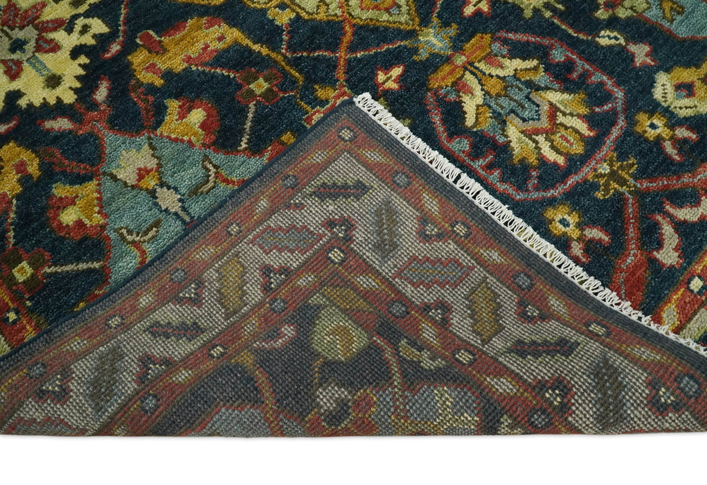 Traditional Large Design Blue, Rust and Gold Hand Knotted Oushak Multi Size wool Area Rug