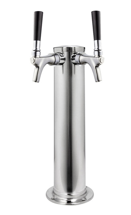 14" Tall Polished Stainless Steel 2-Faucet Infinity Draft Beer Tower - 100% Stainless Steel Contact