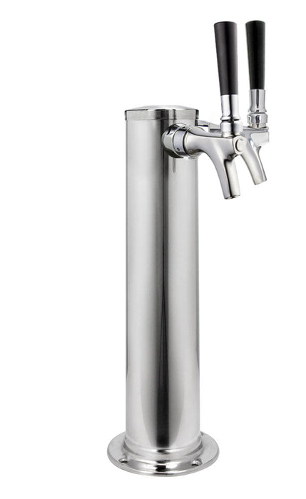 14" Tall Polished Stainless Steel 2-Faucet Infinity Draft Beer Tower - 100% Stainless Steel Contact