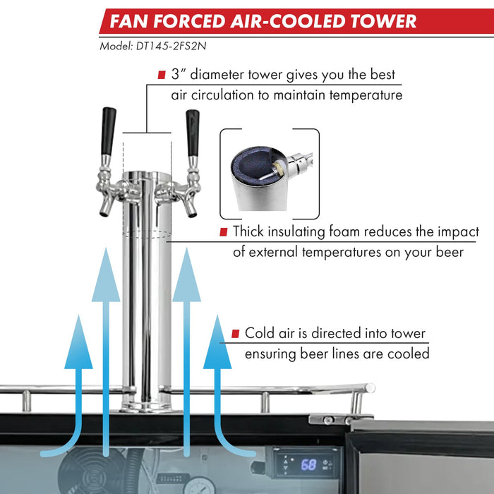 14" Tall Polished Stainless Steel 2-Faucet Infinity Draft Beer Tower - 100% Stainless Steel Contact