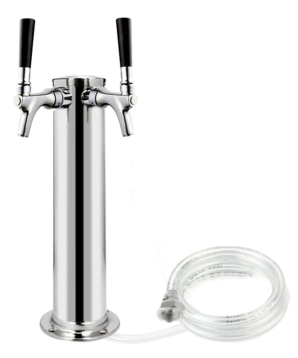 14" Tall Polished Stainless Steel 2-Faucet Infinity Draft Beer Tower - 100% Stainless Steel Contact