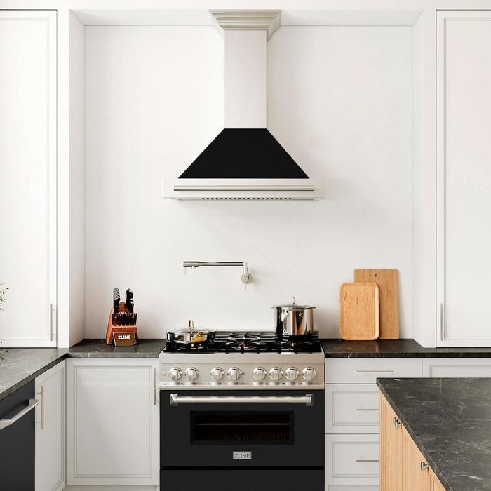 ZLINE Convertible Stainless Steel Range Hood with Black Matte Shell and Stainless Steel Handle (KB4STX-BLM)