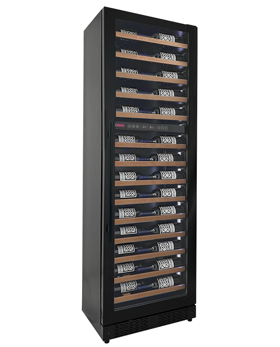 Reserva Series 67 Bottle 71" Tall Dual Zone Right Hinge Black Shallow Wine Refrigerator with Wood Shelf Fronts