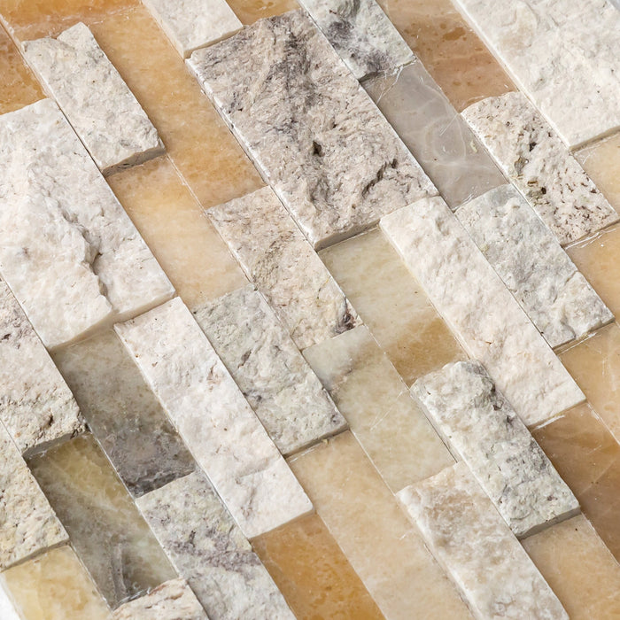 DaVinci 3D Onyx Travertine Ledger 3D Panel 6"x24" Honed and Split-face mixed Natural Wall Tile - Belair Collection