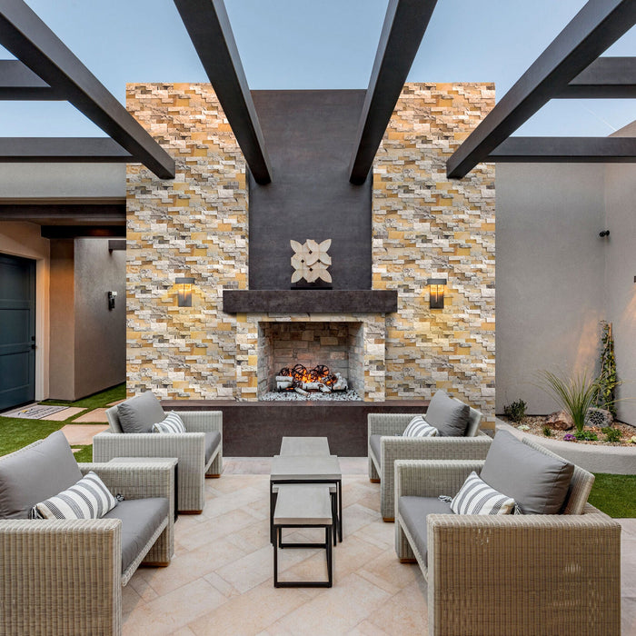 DaVinci 3D Onyx Travertine Ledger 3D Panel 6"x24" Honed and Split-face mixed Natural Wall Tile - Belair Collection