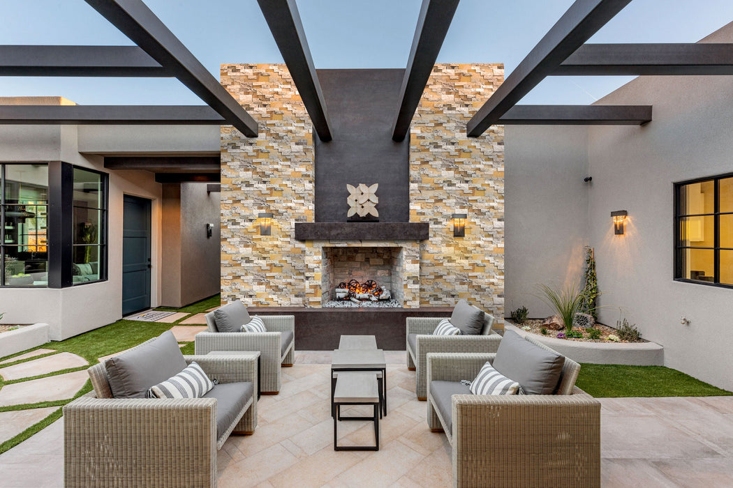 DaVinci 3D Onyx Travertine Ledger 3D Panel 6"x24" Honed and Split-face mixed Natural Wall Tile - Belair Collection