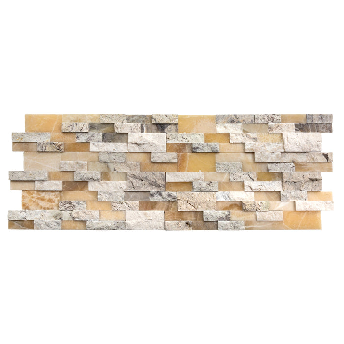 DaVinci 3D Onyx Travertine Ledger 3D Panel 6"x24" Honed and Split-face mixed Natural Wall Tile - Belair Collection