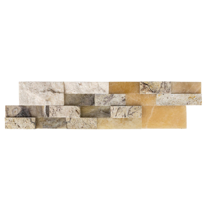 DaVinci 3D Onyx Travertine Ledger 3D Panel 6"x24" Honed and Split-face mixed Natural Wall Tile - Belair Collection