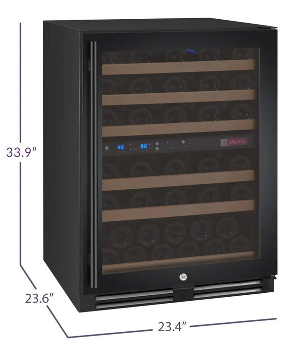 FlexCount Series 56 Bottle Dual Zone Built-in Wine Cooler Refrigerator with Black Door - Right Hinge