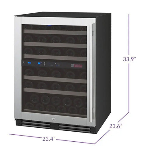 24" Wide FlexCount II Tru Vino 56 Bottle Dual Zone Stainless Steel Left Hinge Wine Refrigerator