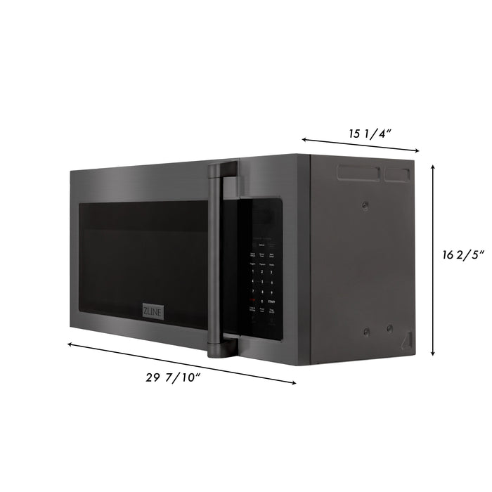 ZLINE 30" 1.5 cu. ft. Over the Range Microwave in Black Stainless Steel with Traditional Handle and Set of 2 Charcoal Filters, MWO-OTRCFH-30-BS