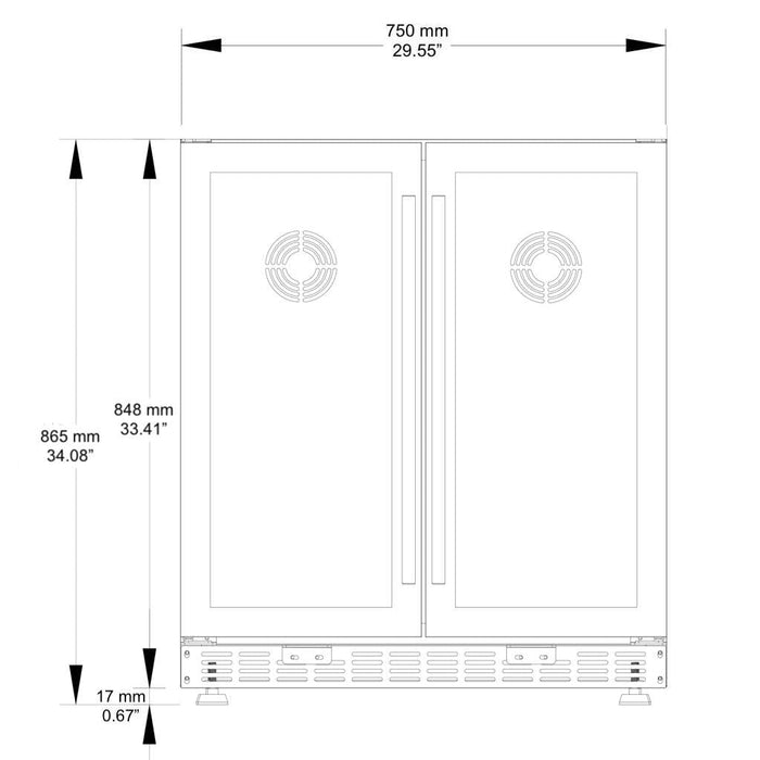 30" Under Counter Low-E Glass Door Wine and Beer Cooler Combo