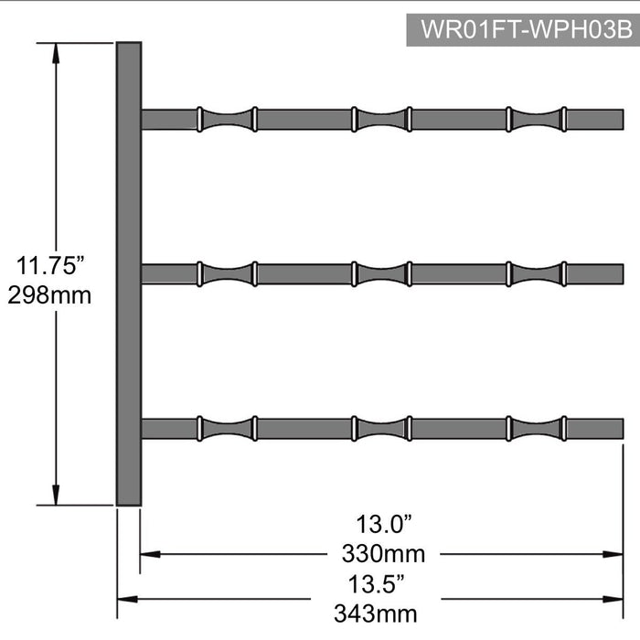 Wall Mounted Metal Rail Wine Racks | 3-Bottle Depth