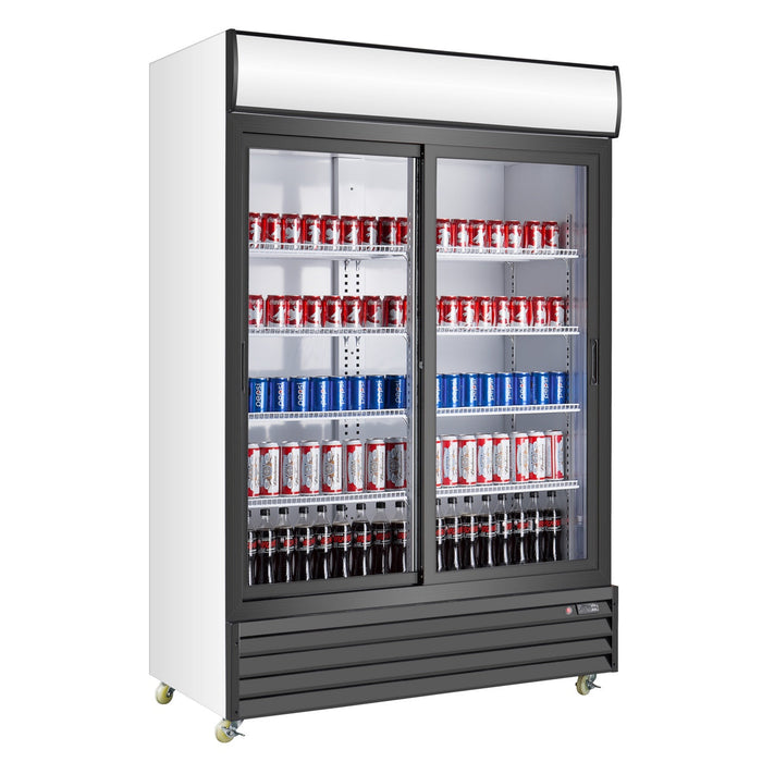 Double Sliding Door Display Beverage Cooler Refrigerator