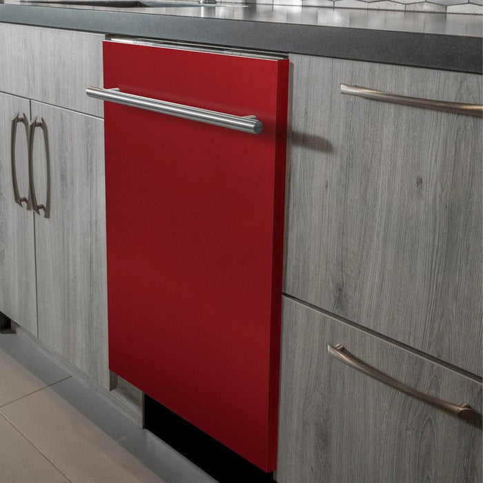 ZLINE 24 in. Top Control Dishwasher with Red Gloss Panel and Modern Style Handle, 52dBa (DW-RG-H-24)