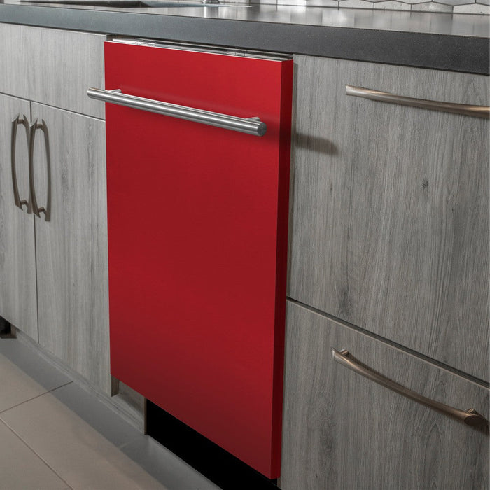 ZLINE 24 in. Red Matte Top Control Built-In Dishwasher with Stainless Steel Tub and Modern Style Handle, 52dBa (DW-RM-H-24)