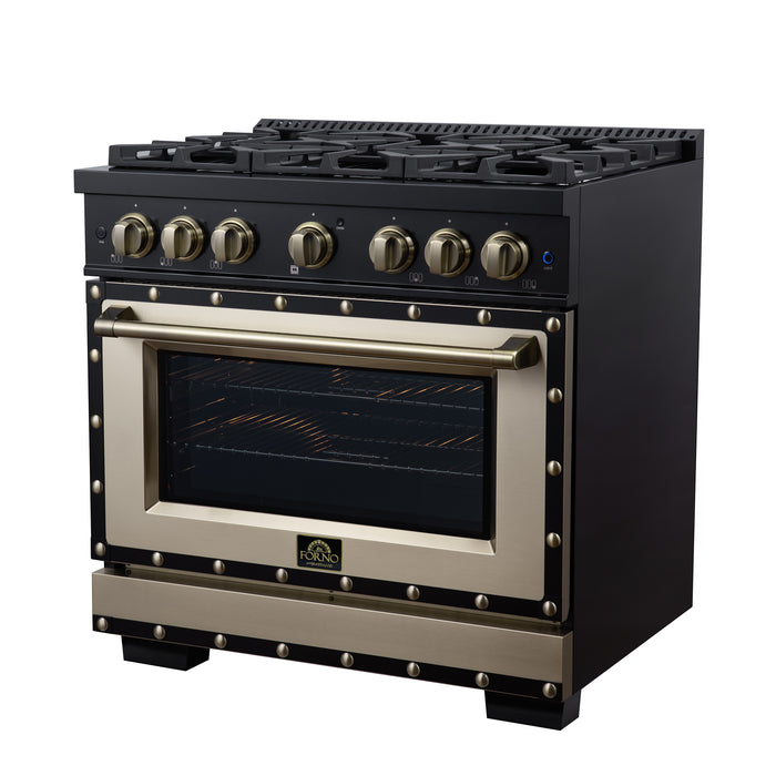 Valente 36" Dual Fuel Range in Black, 6 Sealed Burners, 71 000 BTU Cooktop Output , 5.2 Cu.Ft. convection Oven, Telescopic Racks