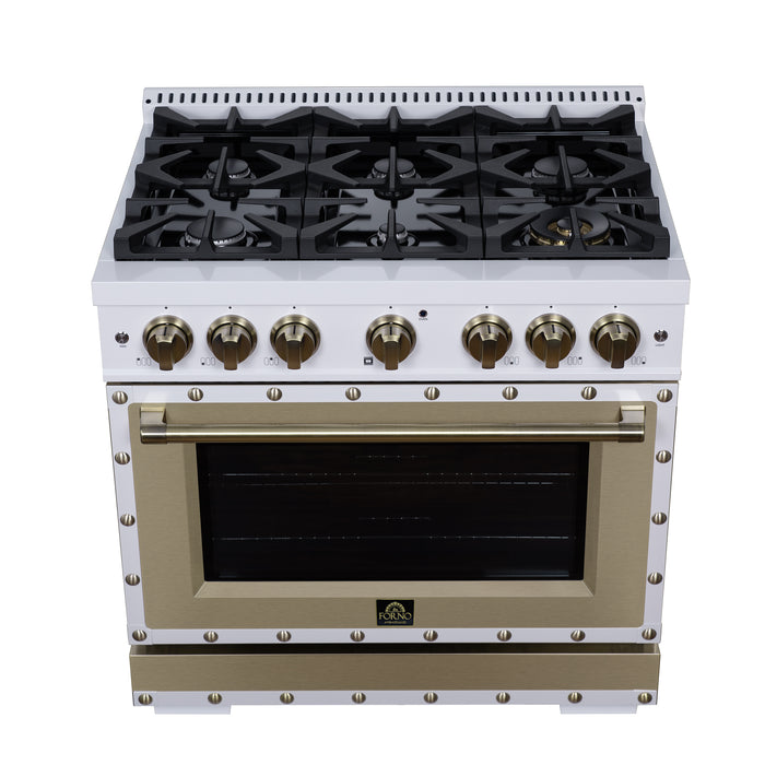 Valente 36" Dual Fuel Range in White, 6 Sealed Burners, 71 000 BTU Cooktop Output , 5.2 Cu.Ft. convection Oven, Telescopic Racks