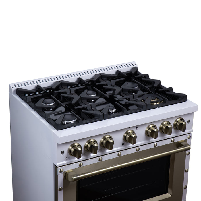 Valente 36" Dual Fuel Range in White, 6 Sealed Burners, 71 000 BTU Cooktop Output , 5.2 Cu.Ft. convection Oven, Telescopic Racks