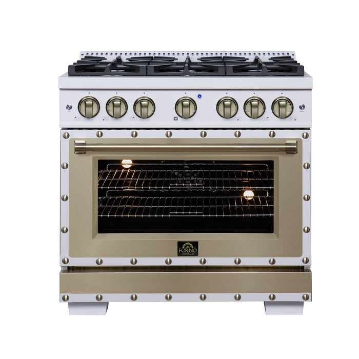 Valente 36" Dual Fuel Range in White, 6 Sealed Burners, 71 000 BTU Cooktop Output , 5.2 Cu.Ft. convection Oven, Telescopic Racks