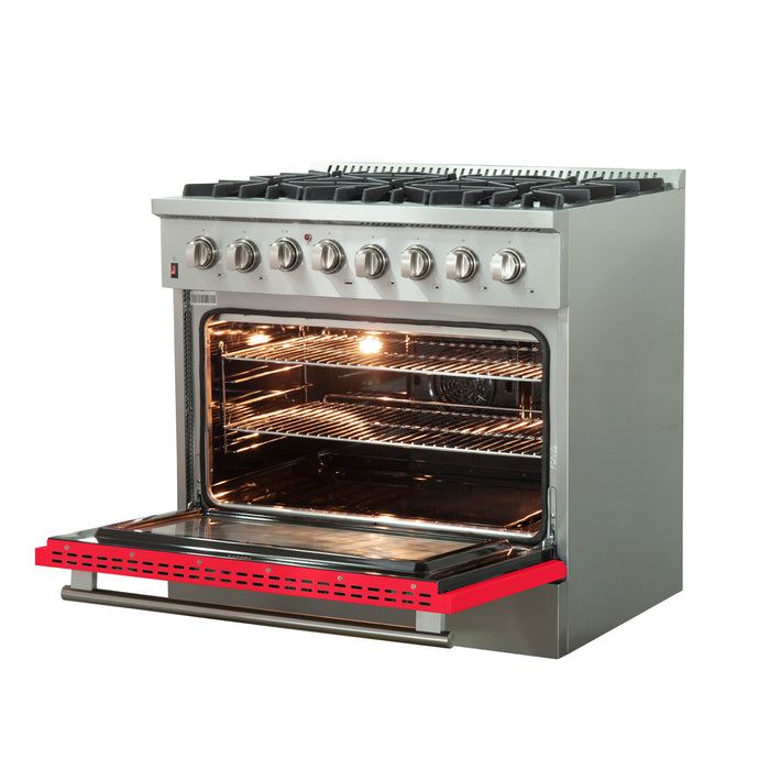 Forno Galiano 36-Inch Freestanding Dual Fuel Range, 6 Burners, Double Convection Ovens, Red Door