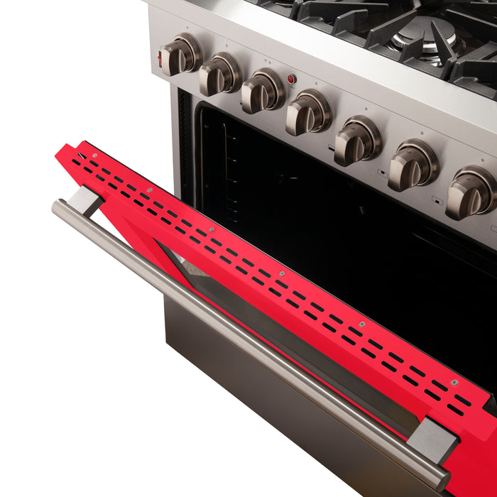 Forno Galiano 36-Inch Freestanding Dual Fuel Range, 6 Burners, Double Convection Ovens, Red Door