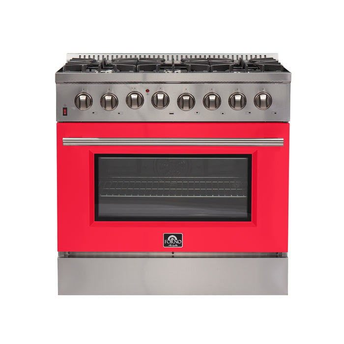 Forno Galiano 36-Inch Freestanding Dual Fuel Range, 6 Burners, Double Convection Ovens, Red Door