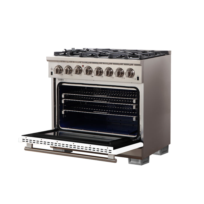 Forno Capriasca 36-Inch Freestanding Dual Fuel Range, 6 Burners, True Convection Oven, White Door