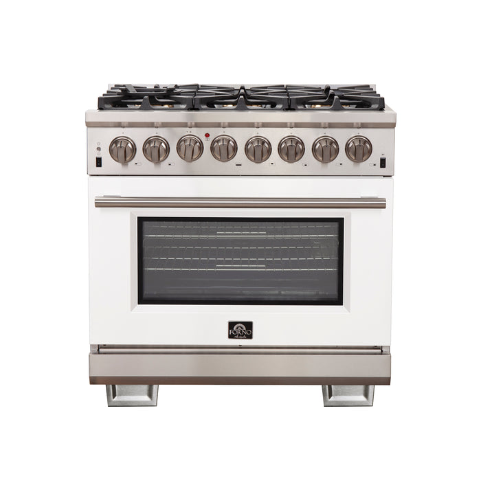 Forno Capriasca 36-Inch Freestanding Dual Fuel Range, 6 Burners, True Convection Oven, White Door