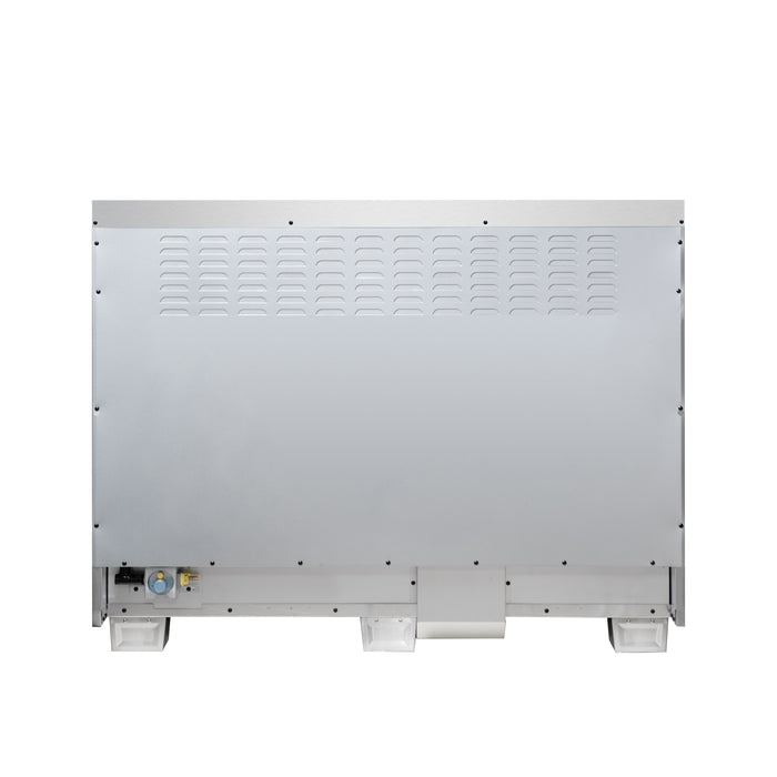 Forno Capriasca 48 Inch Freestanding French Door Dual Fuel Range in White with Antique Brass Accessories, 8 Burners, True Convection Oven